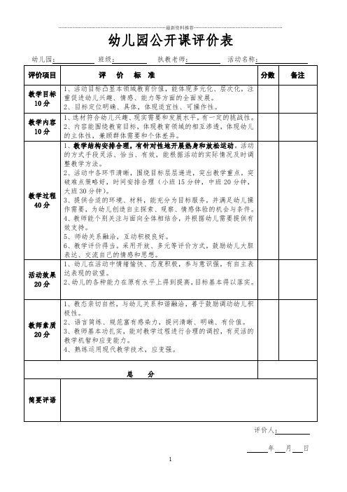 幼兒園公開課評價表 幼兒園:班級:執教老師:活動名稱:評價項目|評價