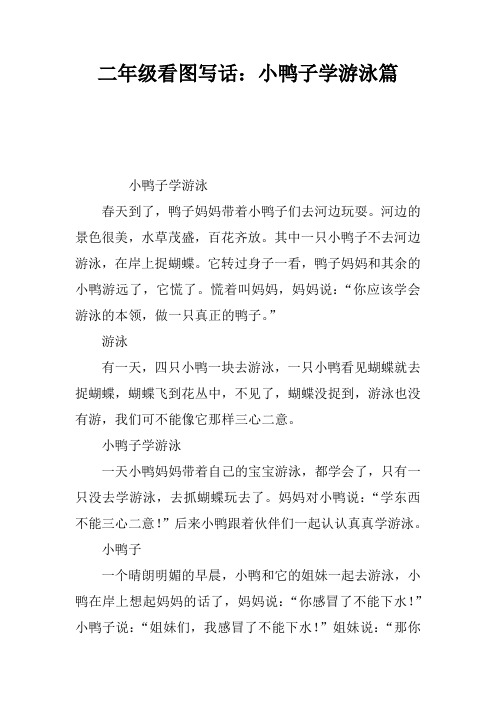 二年級看圖寫話:小鴨子學游泳篇 小鴨子學游泳春天到了,鴨子媽媽帶著