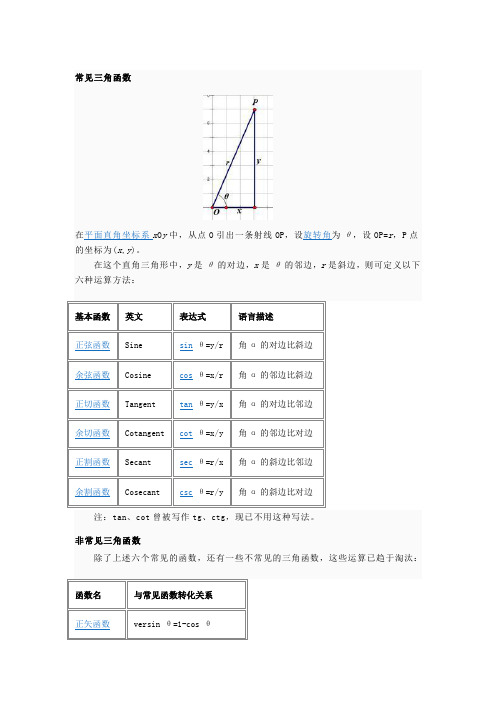 常见三角函数 在平面直角坐标系xoy中,从点o引出一条射线op,设旋转角