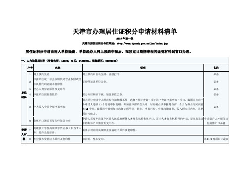 天津市辦理居住證積分申請材料清單| 2017年第一版| 天津市居住證積分