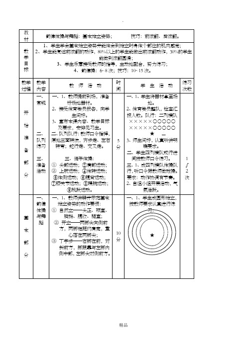 教|材|韵律体操与舞蹈:基本站立姿势; 技巧:前滚翻,后滚翻.