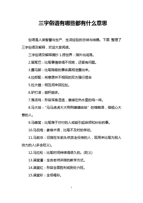 下面整理了三字俗语及解释,欢迎大家阅读. 三字俗语及解释摘抄1.