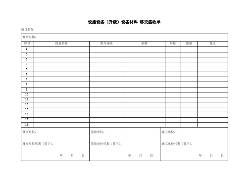 设施设备(升级)设备材料移交签收单 项目名称:测站名称:| 序号|设备