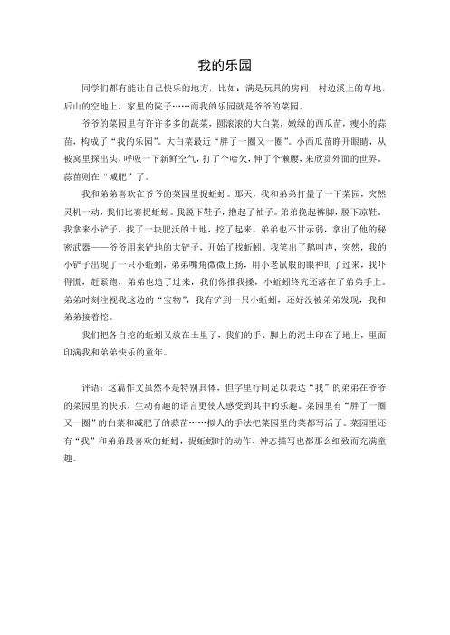 我的乐园 同学们都有能让自己快乐的地方,比如:满是玩具的房间,村边溪