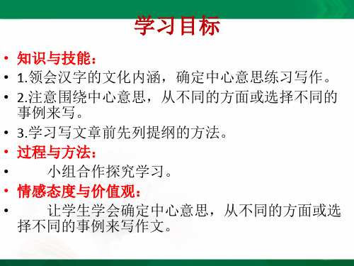 2.注意围绕中心意思,从不同的方面或选择不同的 事例来写 3.