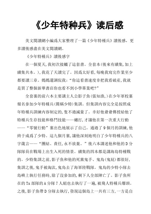 《少年特种兵》读后感字在一个夏天,我初次接触了这套书.