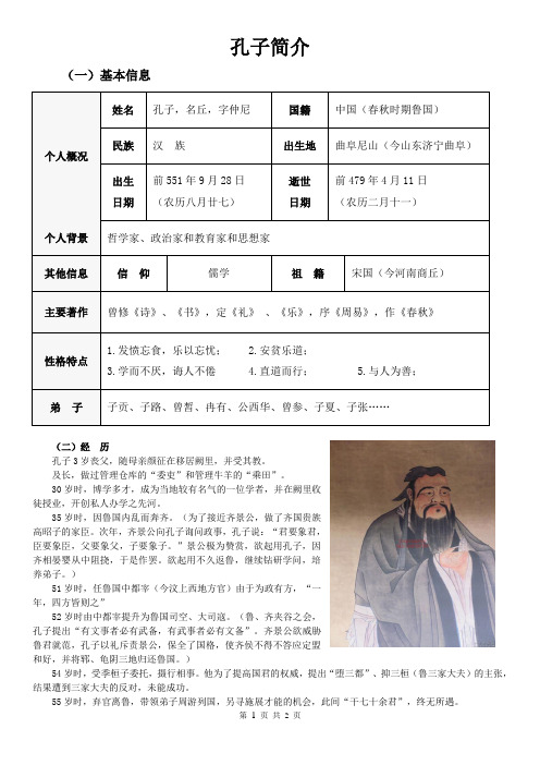 孔子简介(一)基本信息 个人概况|姓名|孔子,名丘
