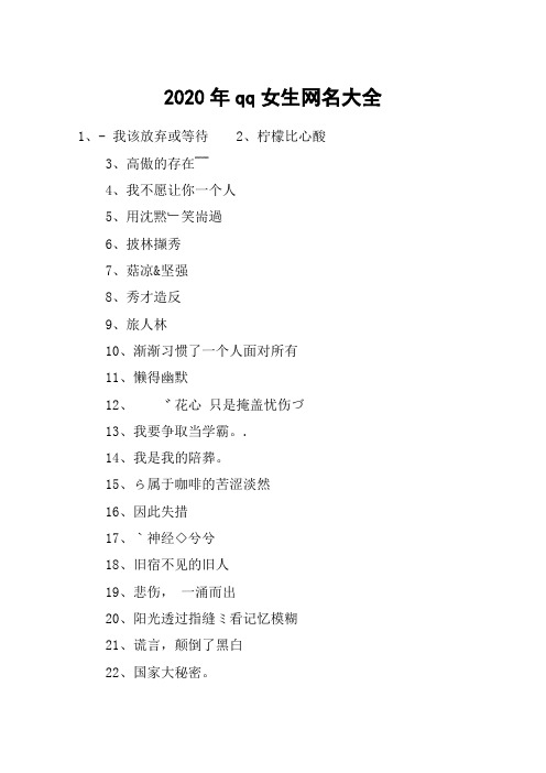 2020年qq女生网名大全 1,- 我该放弃或等待2,柠檬比心酸3,高傲的存在
