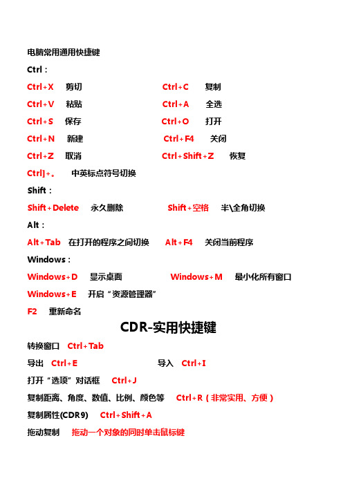 常用通用快捷鍵 ctrl: ctrl x剪切ctrl c複製 ctrl v粘貼ctrl a全選