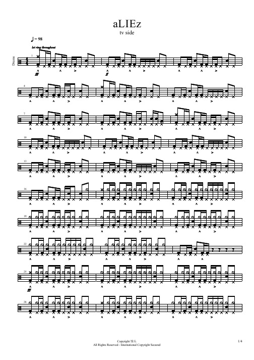 aliez tv side = 98 drums 1 4 7 10 13 16 19 22 25 28 cpyright