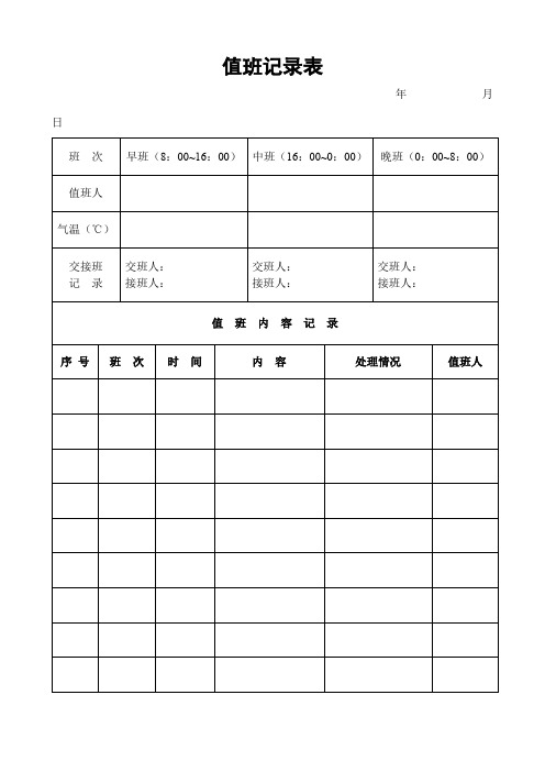 值班记录表模板 - 百度文库