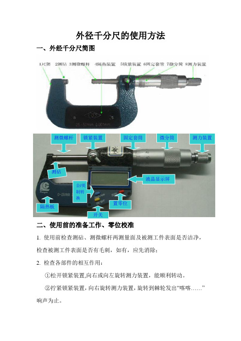 外径千分尺的使用方法 一,外经千分尺简图 二,使用前的准备工作,零位