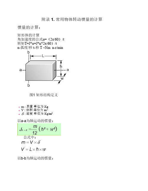 常用物體轉動慣量的計算 慣量的計算: 矩形體的計算 角加速度的公式