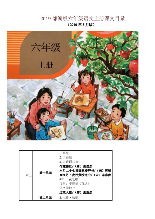 2019部编版六年级语文上册课文目录 (2019年5月版) 六上|第一单元|1.