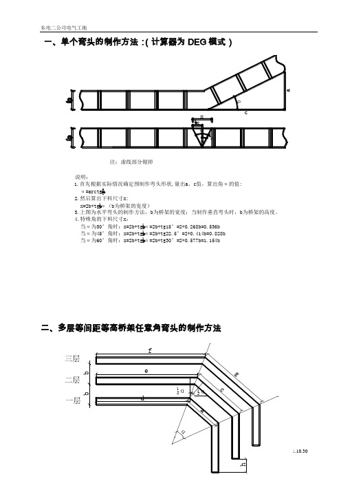一,单个弯头的制作方法:(计算器为deg模式) 二,多层等间距等高桥架