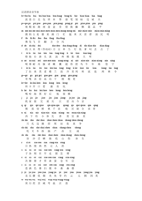 拼音音节表 b—b ba bai bei ba ban ben bang beng bi bie bia bian