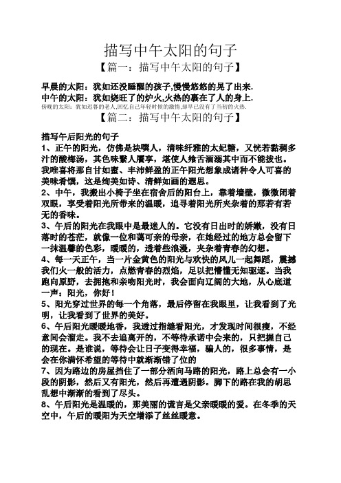 中午的太阳:犹如烧旺了的炉火,火热的裹在了人的身上.