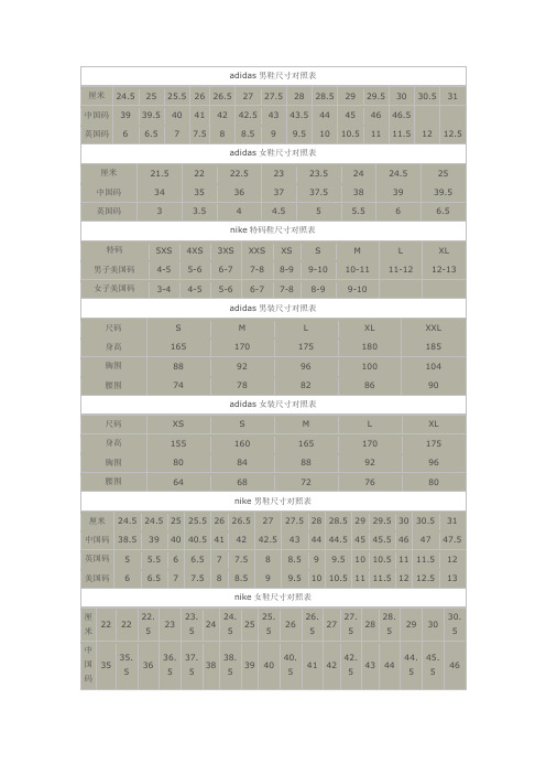 adidas男鞋尺寸对照表| 厘米|24.5|25|25.5|26|26.5|27|27.5|28|28.