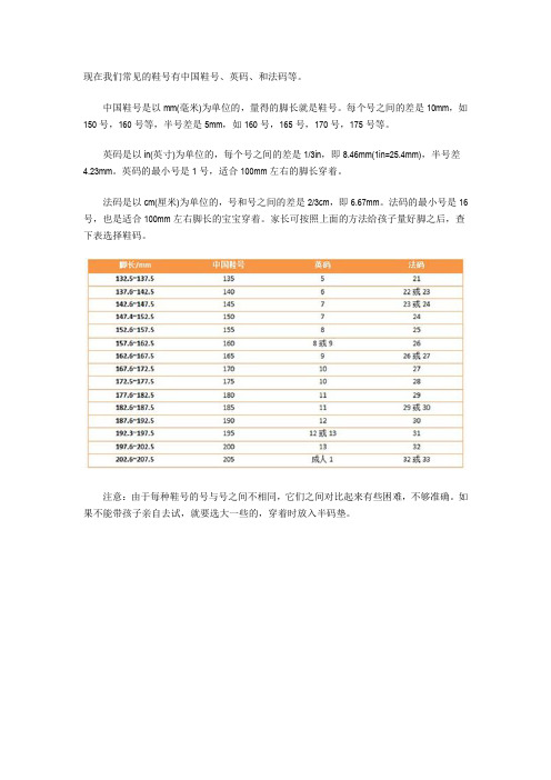 中国鞋号是以mm(毫米)为单位的,量得的脚长就是鞋号.