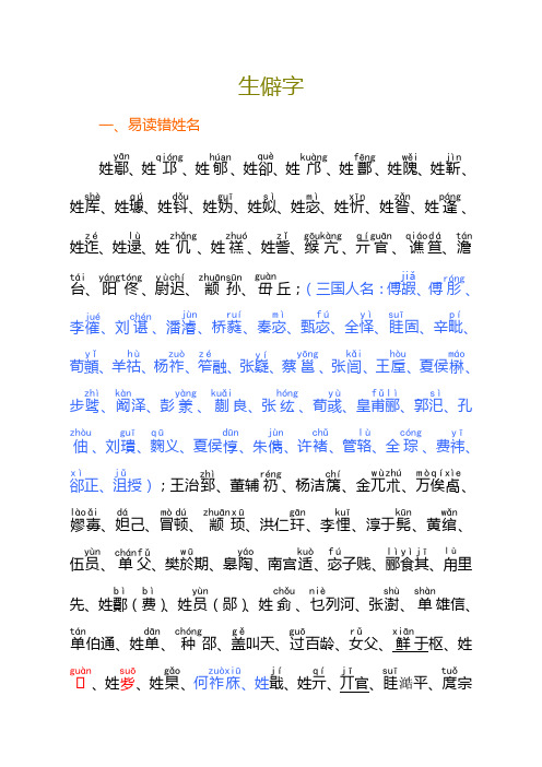 生僻字 一,易读错姓名 姓,姓,姓,姓,姓,姓,姓,姓,姓,姓,姓,姓,姓,姓