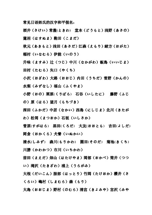 日文姓氏 百度文库