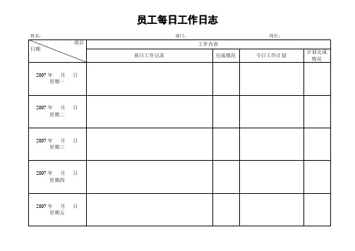 员工每日工作日志 姓名:部门:岗位 项目|日期|工作内容 前日工作