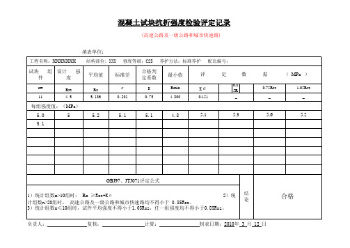 混凝土試塊抗折強度檢驗評定記錄 (高速公路及一級公路和城市快速路)