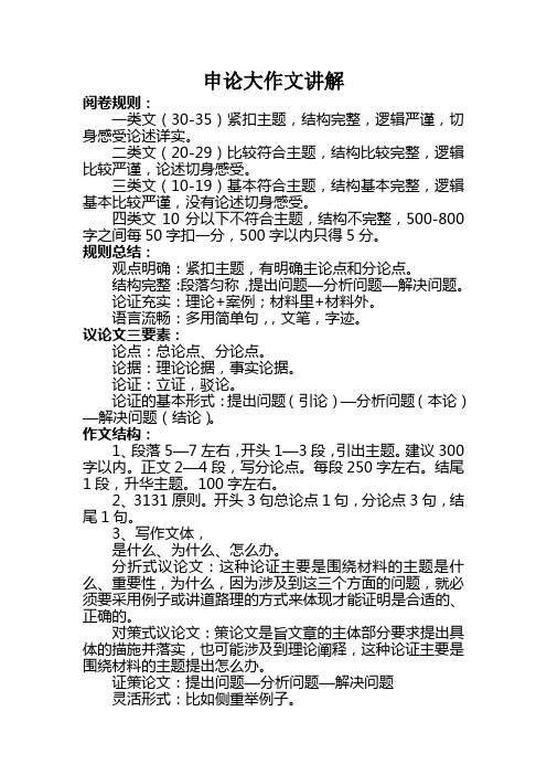 申論大作文講解 閱卷規則: 一類文(30-35)緊扣主題,結構完整,邏輯嚴謹