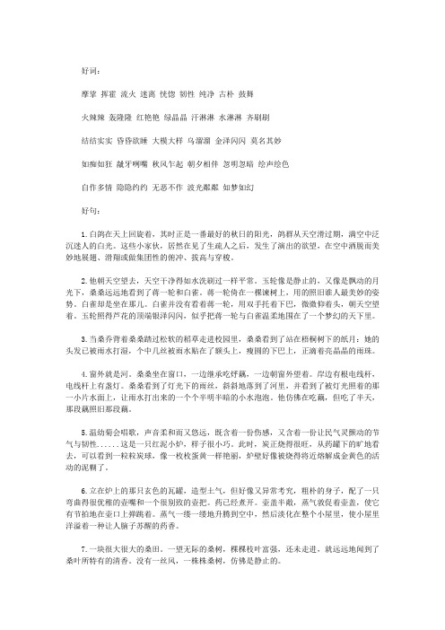 好词: 摩挲挥霍流火迷离恍惚韧性纯净古朴鼓舞 火辣辣轰隆隆红艳艳绿