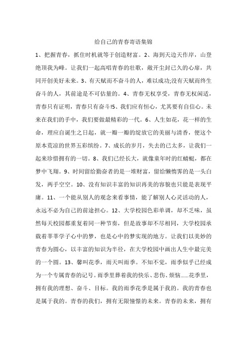 给自己的青春寄语集锦 1,把握青春,抓住时机就等于创造财富.