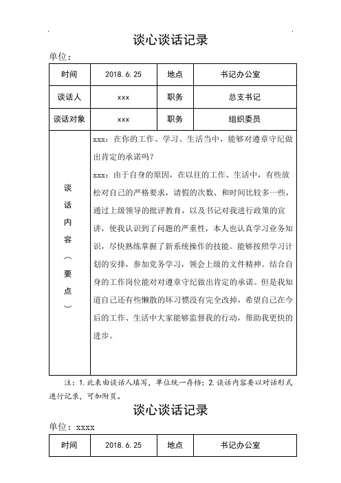 谈心谈话记录 单位 时间|2018.6.