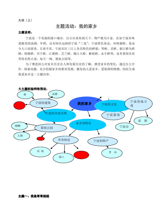大班(上) 主题活动:我的家乡 主题说明:宁波是一个美丽的港口城市