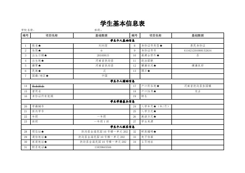 學生基本信息表 學校名稱: 編號 1 2 3 4 5 6 7 14 15 16 20 21 22 23