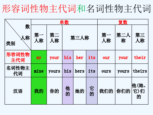 形容詞性物主代詞和名詞性物主代詞 數 類別 人稱 第一 人稱 單數 第