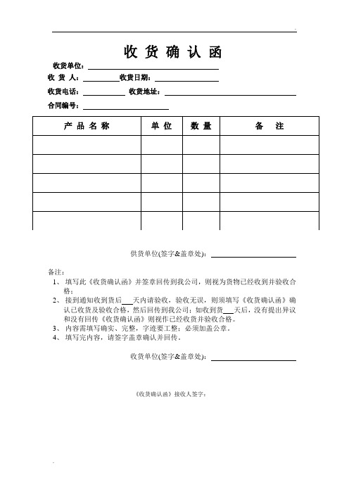 收货确认函 收货单位:收货人:收货日期:收货电话:收货地址:合同编号