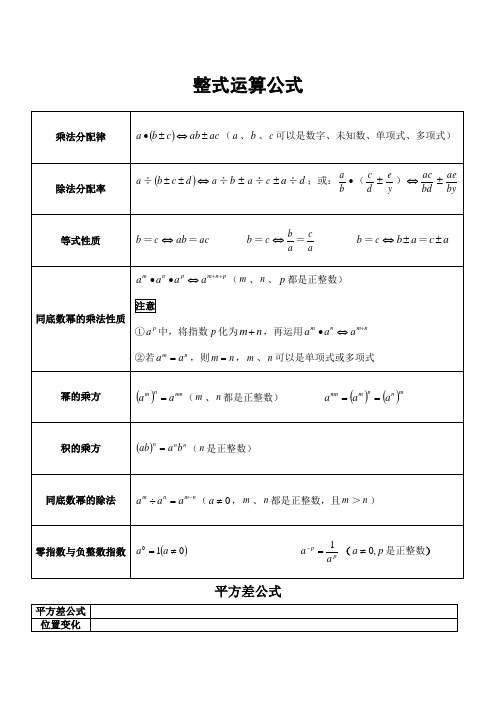 整式运算公式 乘法分配律|(,,可以是数字,未知数,单项式,多项式)