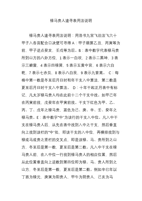 祿馬貴人速尋表用法說明 祿馬貴人速尋表用法說明:用洛書九宮飛泊法飛