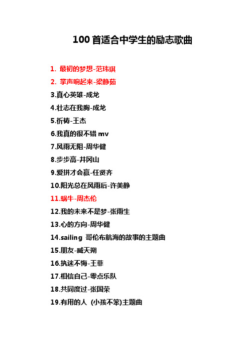 100首适合中学生的励志歌曲 1.最初的梦想-范玮琪 2.