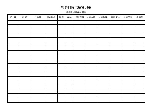 检验科传染病登记表 缙云县钭氏伤科医院 日期|病区|住院号|患者姓名