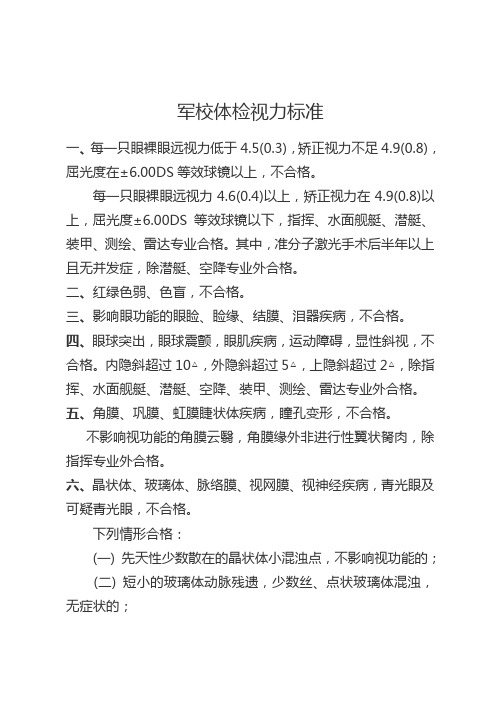 軍校體檢視力標準 一,每一隻眼裸眼遠視力低於4.5(0.