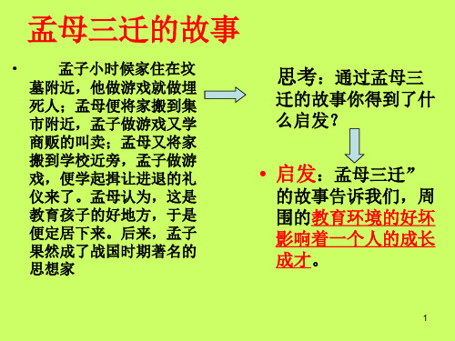 孟母三迁的故事 孟子小时候家住在坟 墓附近,他做