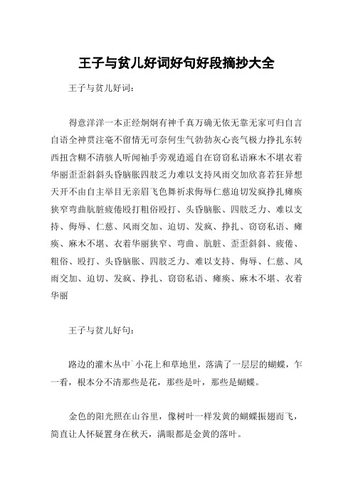 王子与贫儿好词好句好段摘抄大全 王子与贫儿好词:得意洋洋一本正经