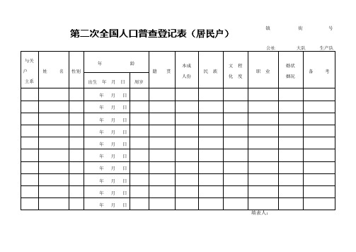 第二次全国人口普查登记表(居民户) 公社大队生产队 与关|户|主系