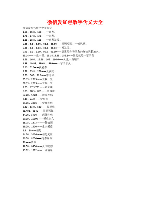 微信发红包数字含义大全 微信发红包数字含义大全1.68,16.