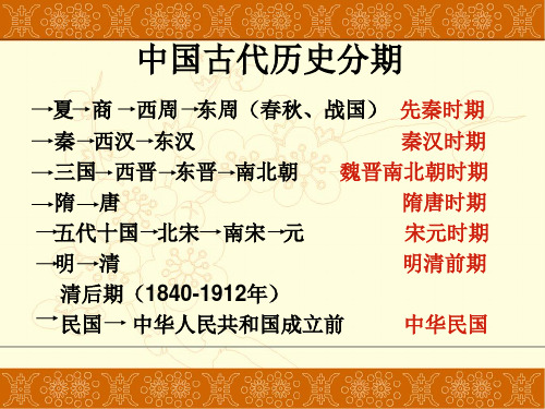 中国古代历史分期 夏商 西周 东周(春秋,战国) 先秦时期 秦 西汉 东汉