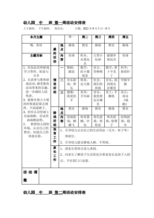 幼兒園中班上學期活動周計劃安排表 - 百度文庫