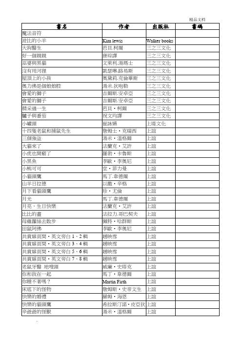 书名|作者|出版社|书码| 魔法音符|波比的小羊|kim lewis|walker bks