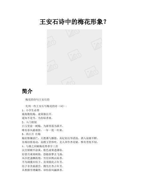 简介 梅花的诗句王安石的 先列一些王安石写梅花的诗(词):1,小学杀刎