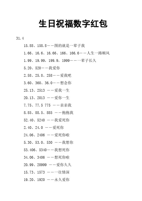 生日祝福数字红包 31.415.88,158.8――图的就是一辈子我1.66,16.