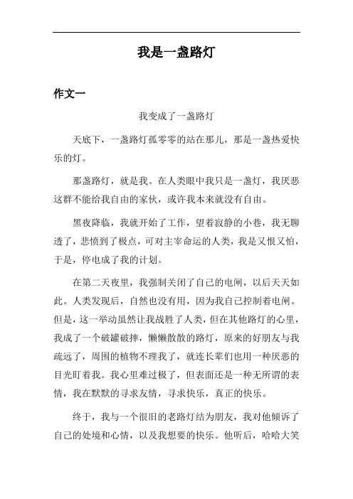 我是一盞路燈 作文一 我變成了一盞路燈 天底下,一盞路燈孤零零的站在